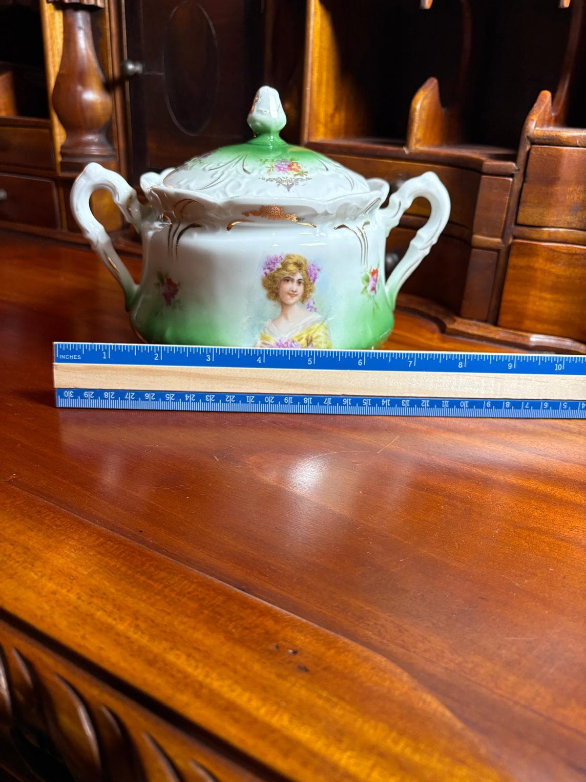 Antique German Portrait Sugar Bowl angle 2