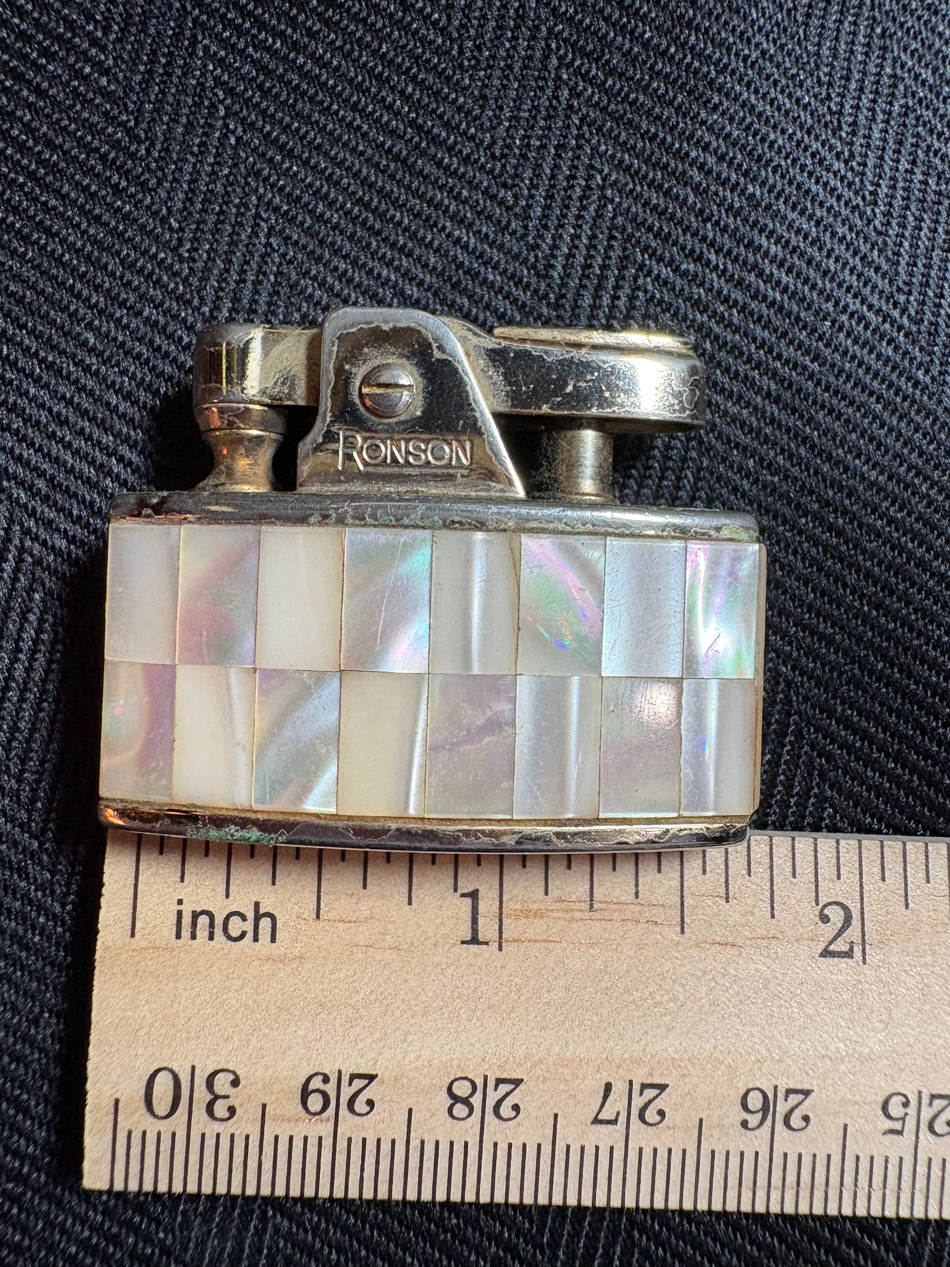 Vintage Ronson Mother-of-Pearl Mosaic Pocket Lighter angle 2